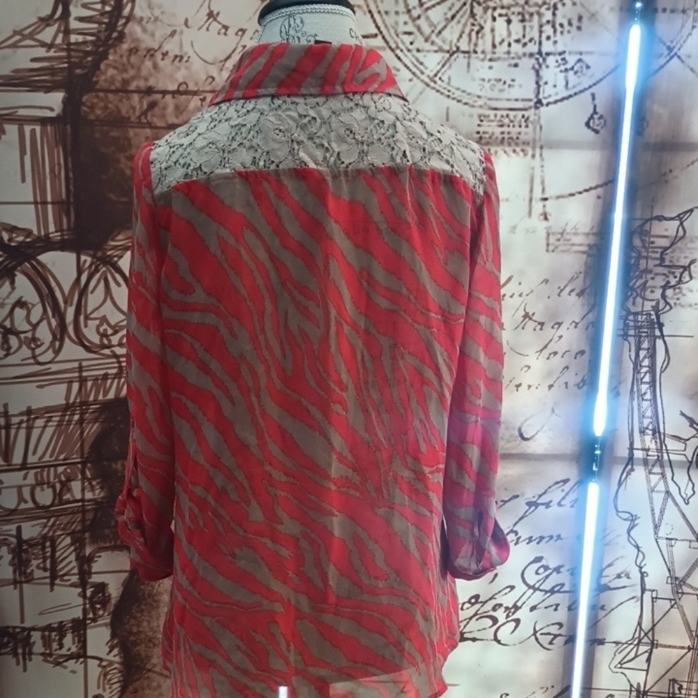 A. Byer Coral and Gray Zebra Print Blouse - Picture 5 of 5